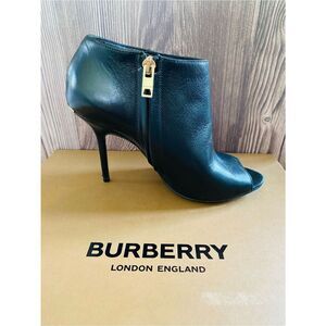 Burberry Black Leather Peep-Toe Stiletto Ankle Boot. Authentic.